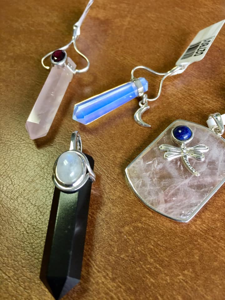 point pendants, rose quartz, black tourmaline and opalite