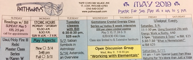 May Calendar header picture gemstone classes, trunk show, jewelry